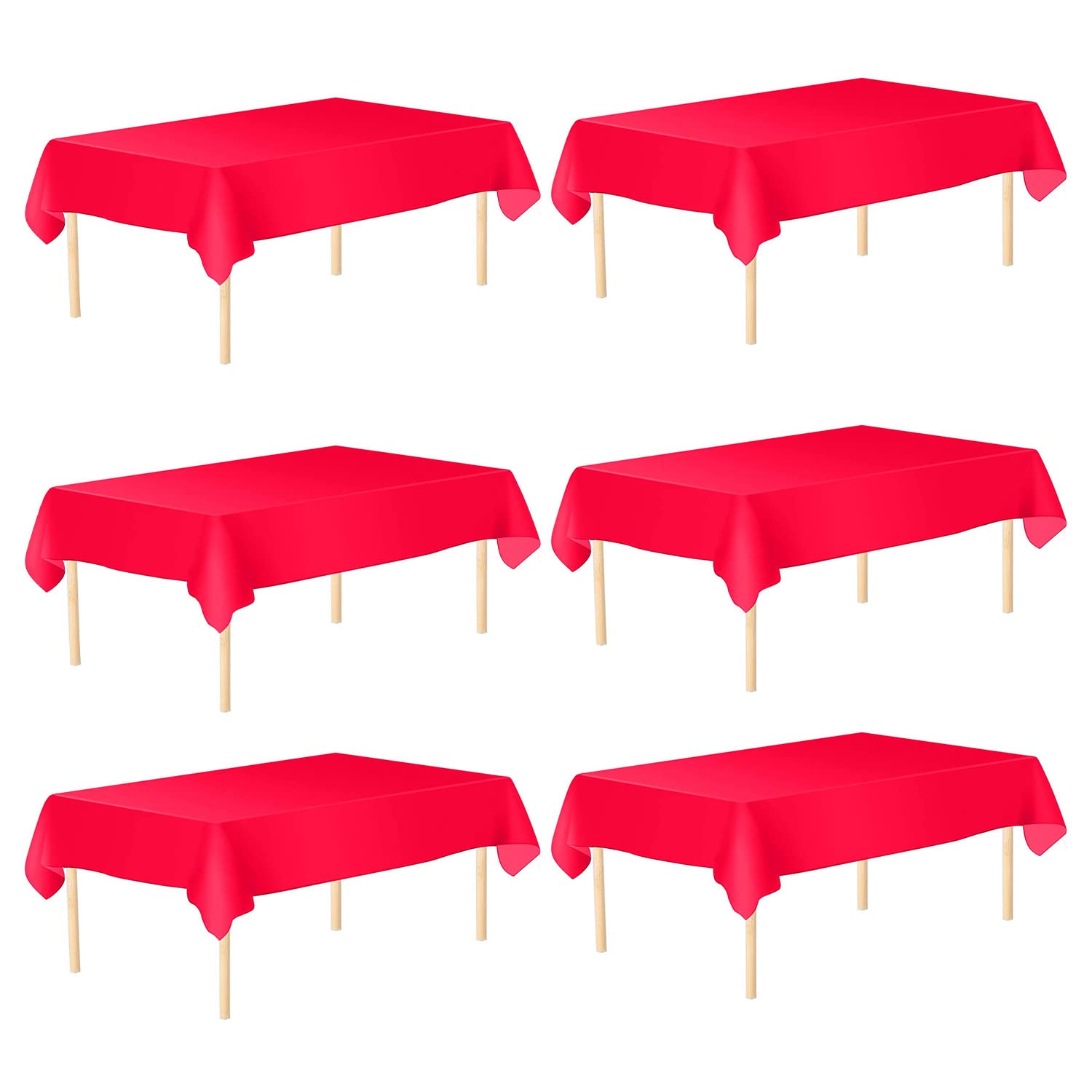 WedDecor 54 x 108 Inch 6 Pack Rectangle Plastic Table Cloth, Waterproof Disposable Table Cover For Indoor and Outdoor Use, For Parties, Birthdays, Picnic, Banquet, Red