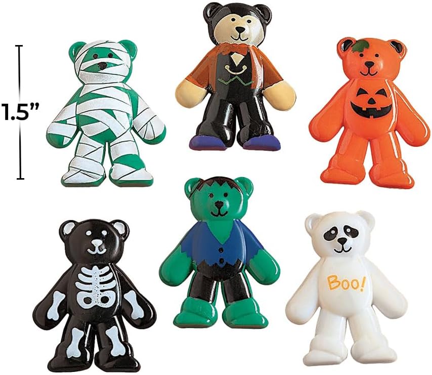 Fun Express Halloween Toy Bear Figures - Bulk Set of 48 - Halloween Party Favors and Giveaways
