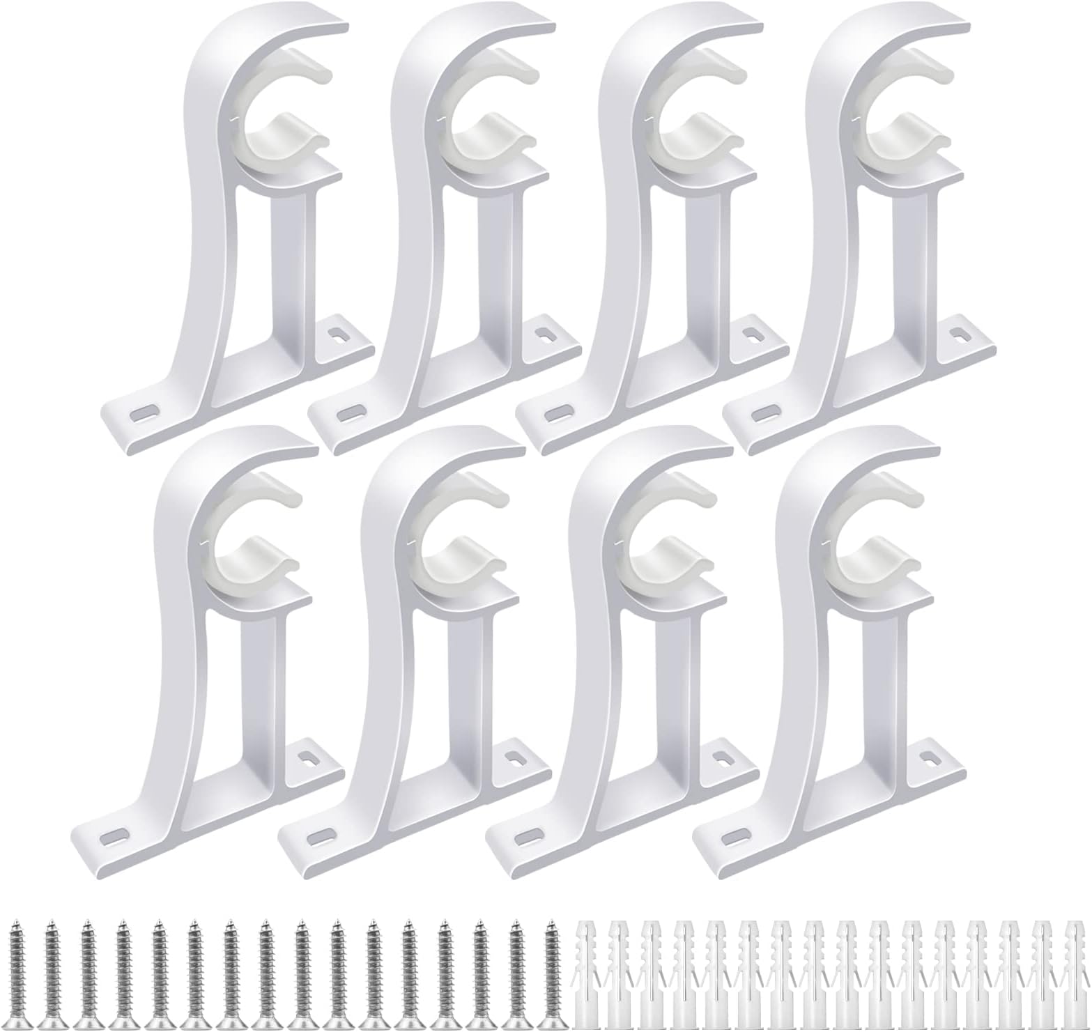KOLAKO Curtain Rod Brackets, 8pcs White Heavy Duty Curtain Rod Holder, Wall Mount, 1in Rod, Aluminum Frame