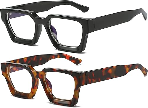 Vista 23 de AIEYEZO Gafas con Marco Cuadrado Grueso para Mujeres y Hombres, Lentes de Luz Azul de Moda, Gafas de Computadora Elegantes y Modernas