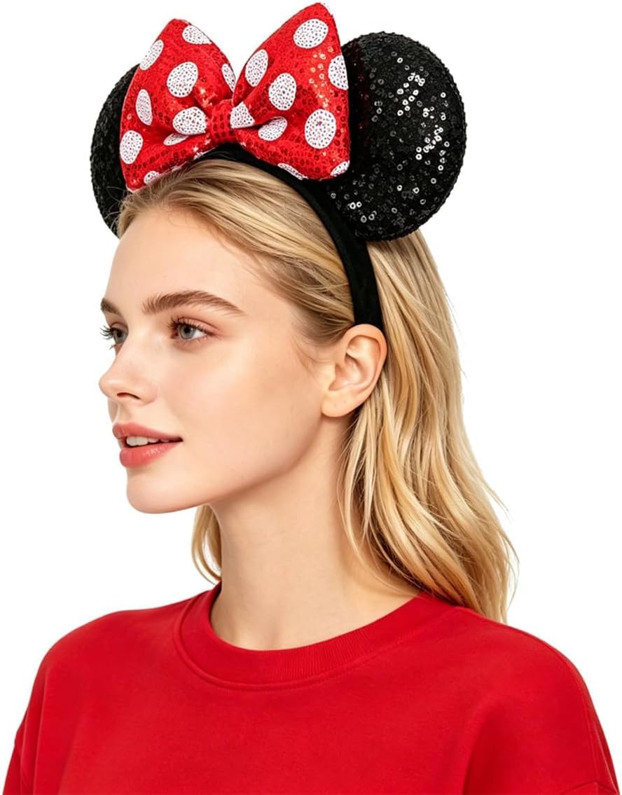 ODOCARE Glitter Handmade Mouse Ears Headband for Women and Ladies, Ears Costume Accessories