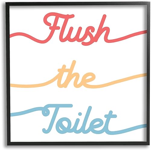 Stupell Industries Letrero de baño infantil Flush The WC, tipografía de baño diseñado por Daphne Polselli, arte de pared enmarcado negro, 12 x 12