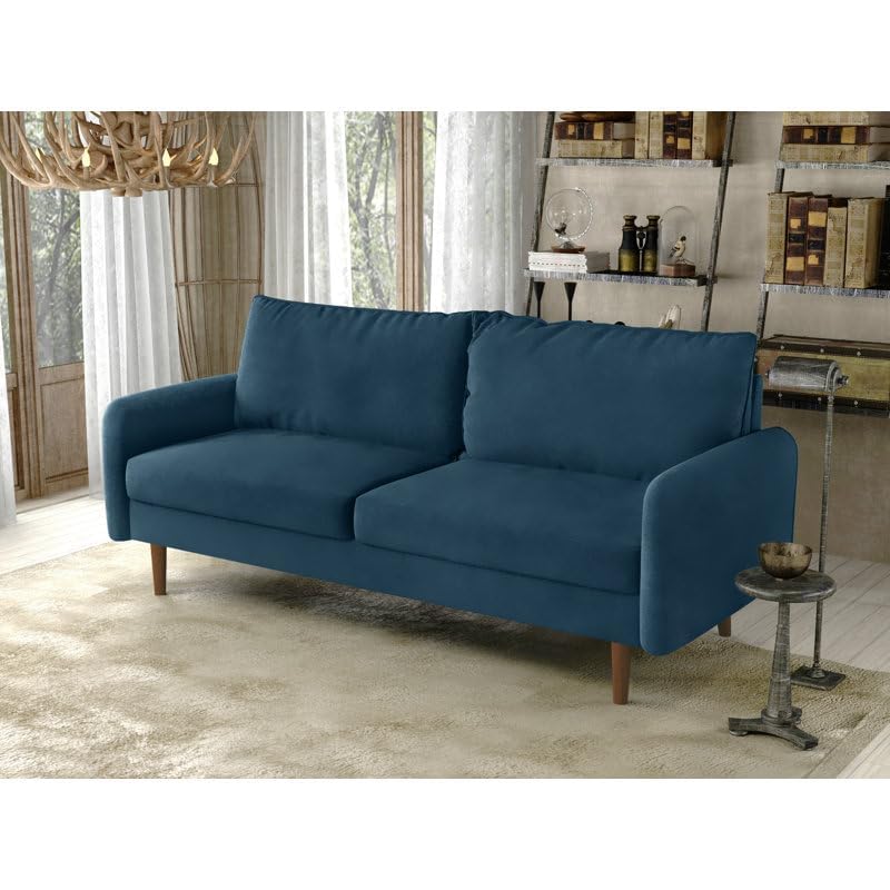 Image of Morrone Velvet Loveseat 3-Seater Sofa, Modern Upholstered Couch for Living Room, Bedroom and Office, Plush Cushion Accent Seating Furniture (Light Blue, 3 Seater)