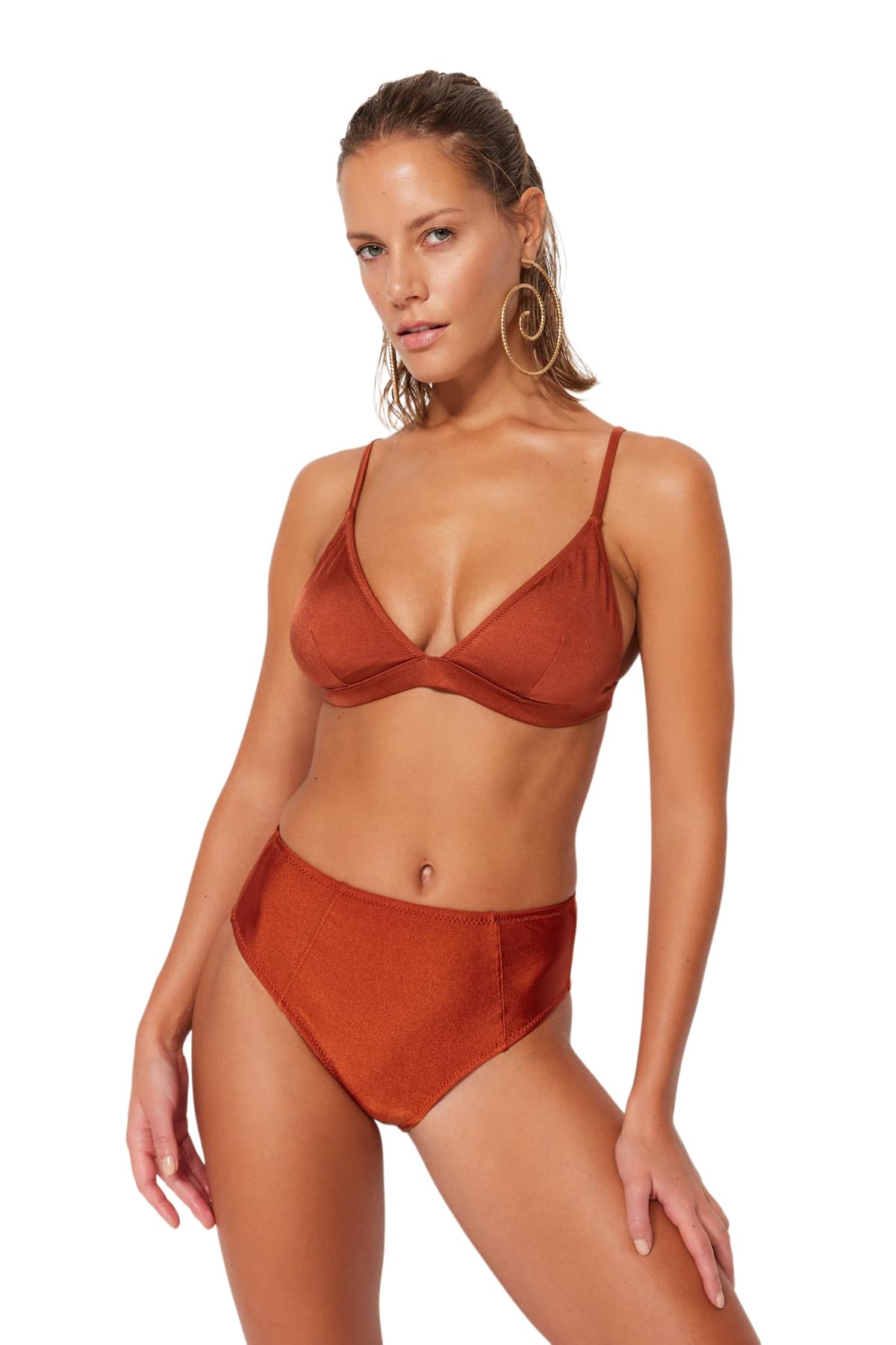 Trendyol Women's Waist Normal Trotter Bikini Bottom Swimwear, Tile, 12