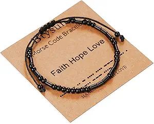 Morse Code Bracelets for Women Inspirational Gifts for Her Adjustable Black Adjustable Braided Men Bracelets Motivational Best Friend Birthday Gifts for Sister Daughter Mom Dad Christmas Jewelry…