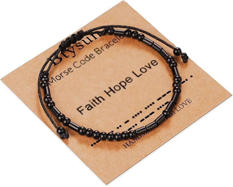 Morse Code Bracelets for Women Inspirational Gifts for Her Adjustable Black Adjustable Braided Men Bracelets Motivational Best Friend Birthday Gifts for Sister Daughter Mom Dad Christmas Jewelry…