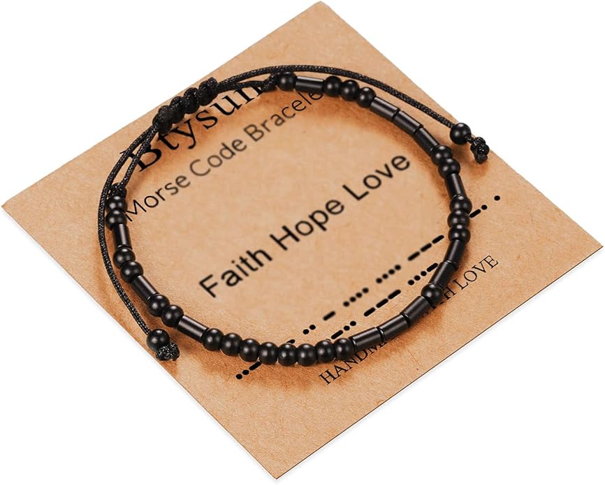 Morse Code Bracelets for Women Inspirational Gifts for Her Adjustable Black Adjustable Braided Men Bracelets Motivational Best Friend Birthday Gifts for Sister Daughter Mom Dad Christmas Jewelry…