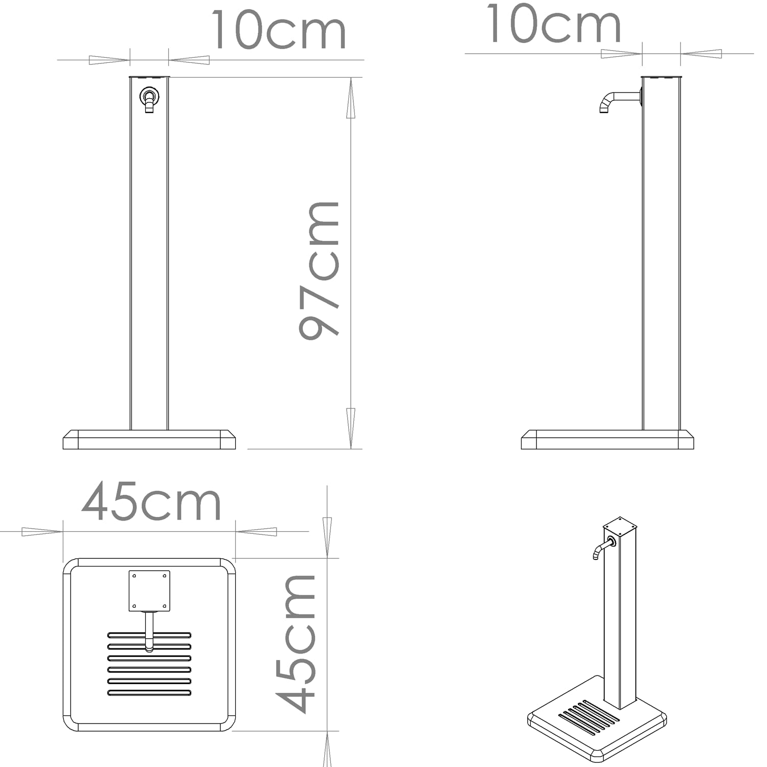 Fontana da Giardino Antracite con Base in Cemento, Fontana da Esterno in Acciaio Verniciato, Rubinetto in Ottone con Tubo Flessibile e Raccordo e portatubo, Fontanella per Esterni Made in Italy
