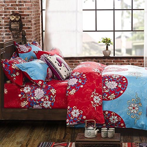Vaulia Lightweight Polyester Microfiber Duvet Cover Set, Floral Printed Pattern Design - Queen Size