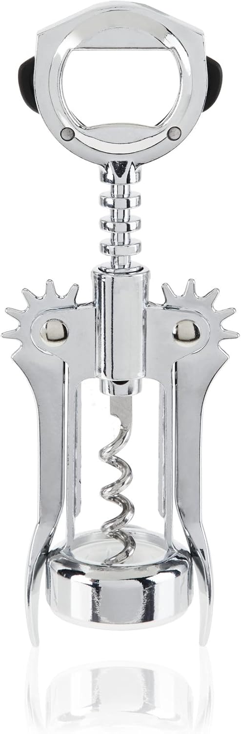 True Winged Corkscrew Wine Opener Manual, Heavy Duty Stainless Steel with Chrome Finish Cork Openers, Home Bar Accessories, Bar Tools, Set of 1 Silver