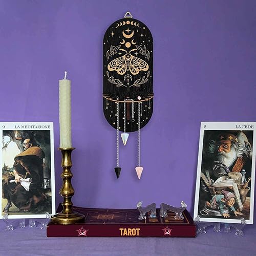 Miniatura 4 de CRASPIRE Pequeño estante de cristal de la fase de la luna negro soporte de péndulo animal mágico colgante de madera rústico soporte de cristal con 3