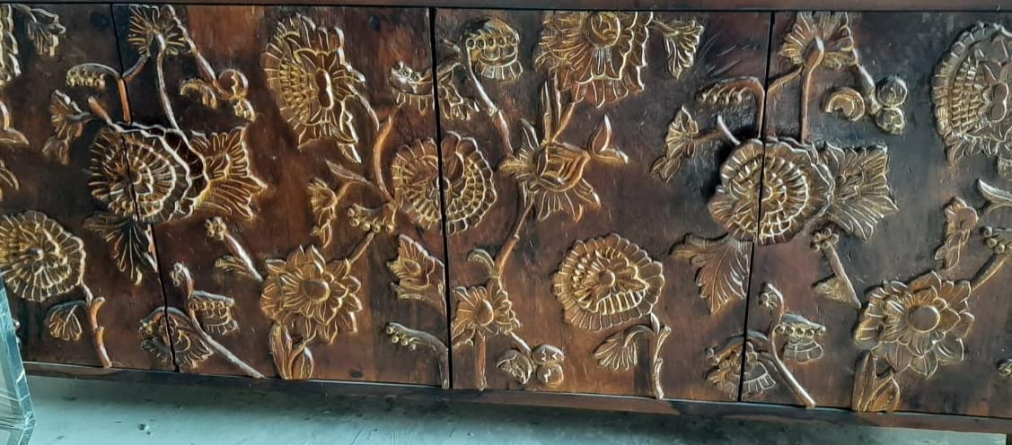 Solid Mango wooden Hand carved Sideboard Cabinet/ Storage cabinet for Living room/ Bedroom/ Hallway/ Entryway/ Hotel furniture-image-32