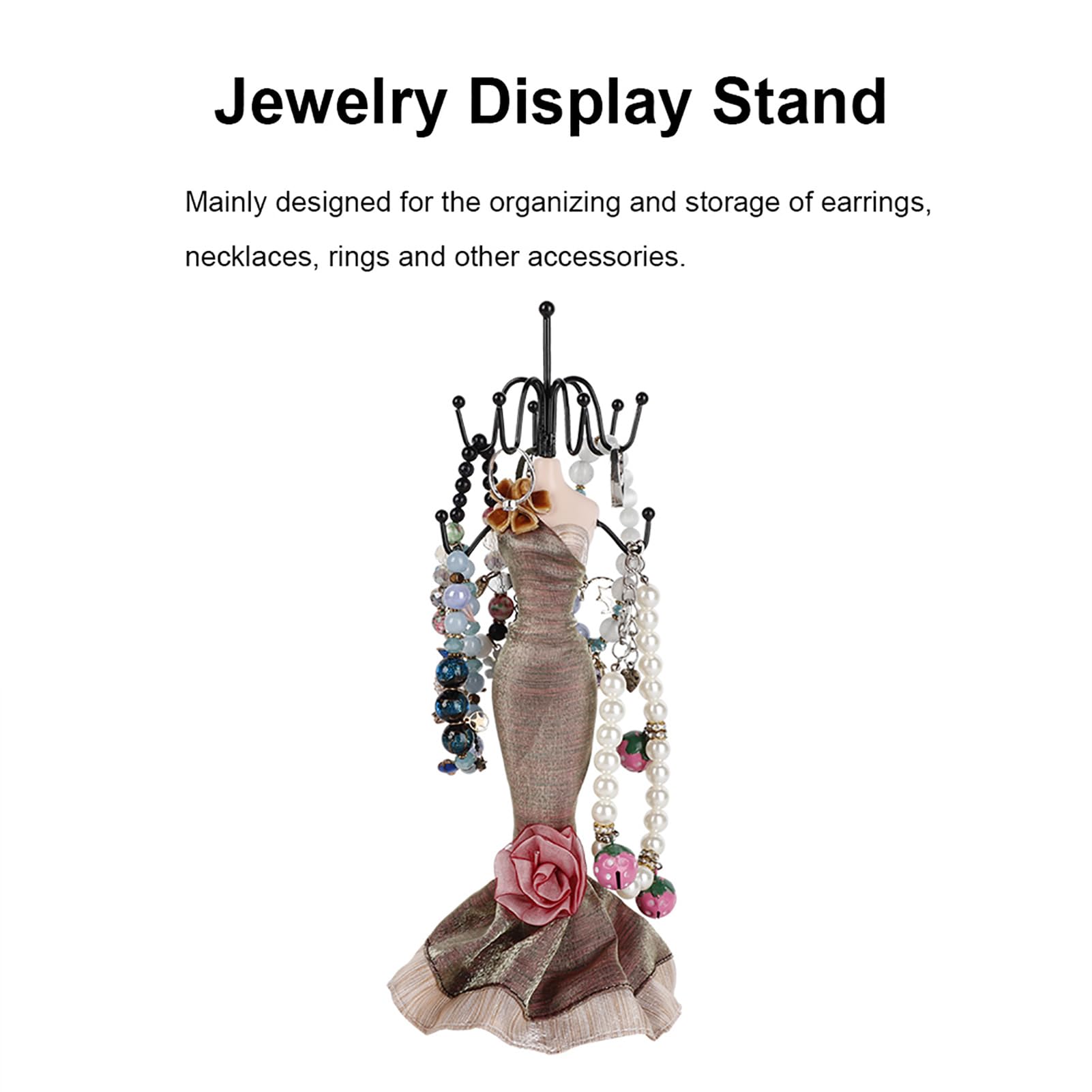 EIMSOAH Jewelry Holder Display Stand Stand Home Decoration Necklace Earring Bracelet Organizer Resin Crafts Rotating Necklace Holder Jewelry Organizer Display Stand With Hooks Black, little model
