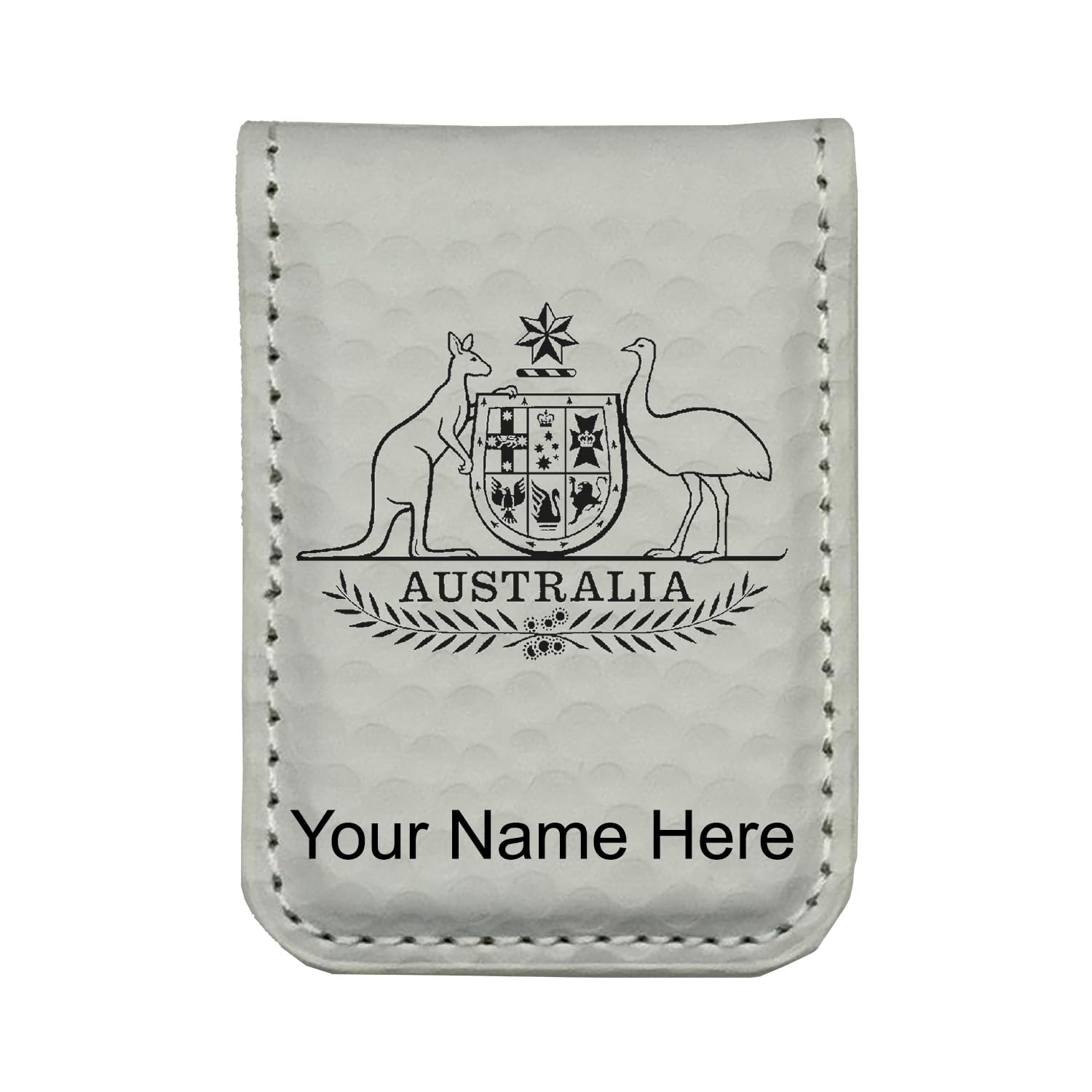 LaserGram Slim Magnetic Money Clip, Coat of Arms Australia, Personalized Engraving Included (Golf White)