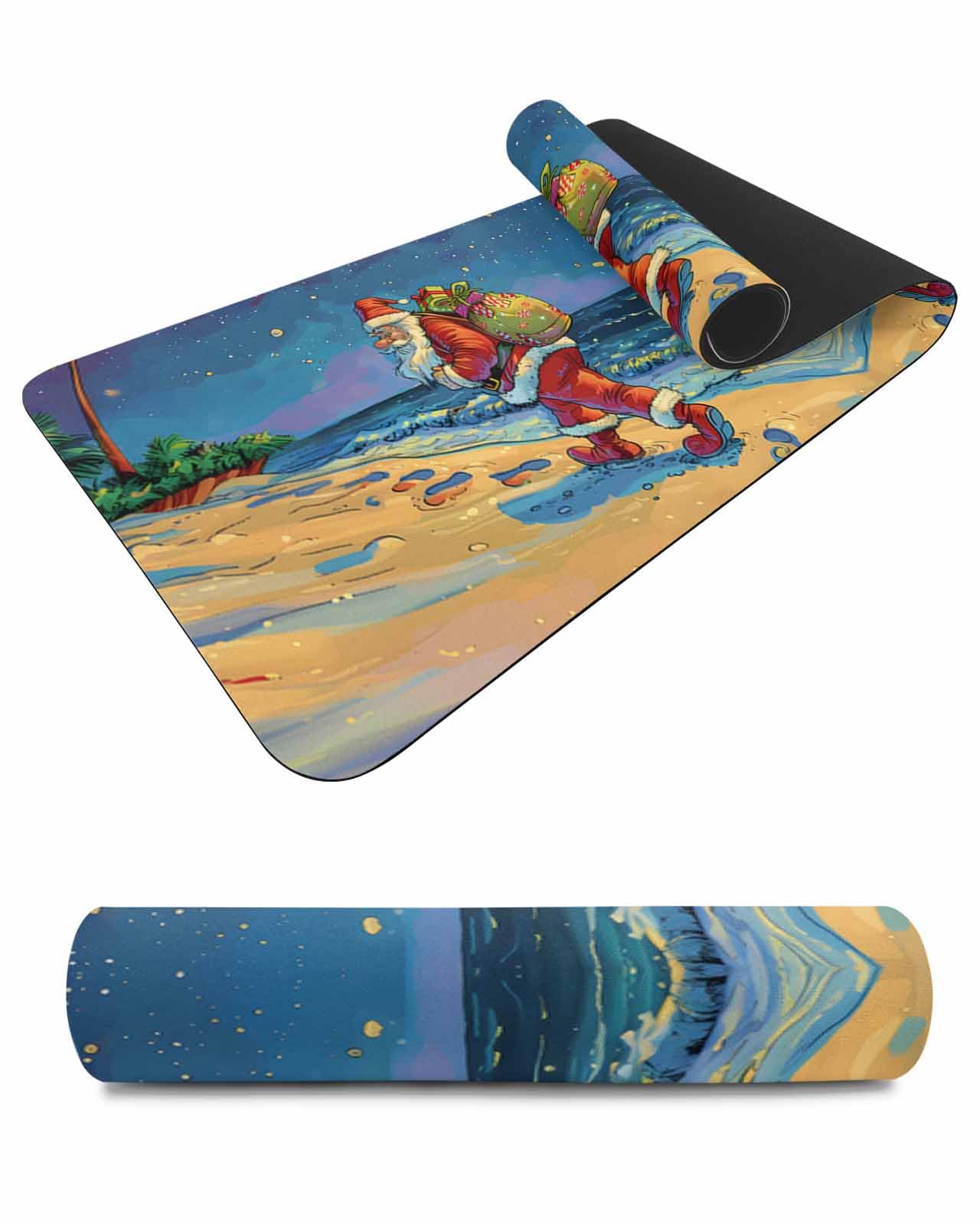 Debedcor Heat Proof Table Pads Waterproof Decorative, Christmas Coastal Non-Slip Table Countertop Protector, Xmas Santa Beach Palm Tree Insulation Mat for Dining Room, 48 x 12 Inches