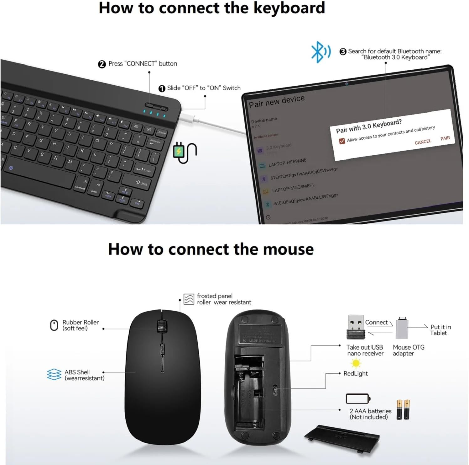 Instructions for connecting Bluetooth keyboard to MEIZE D116 tablet