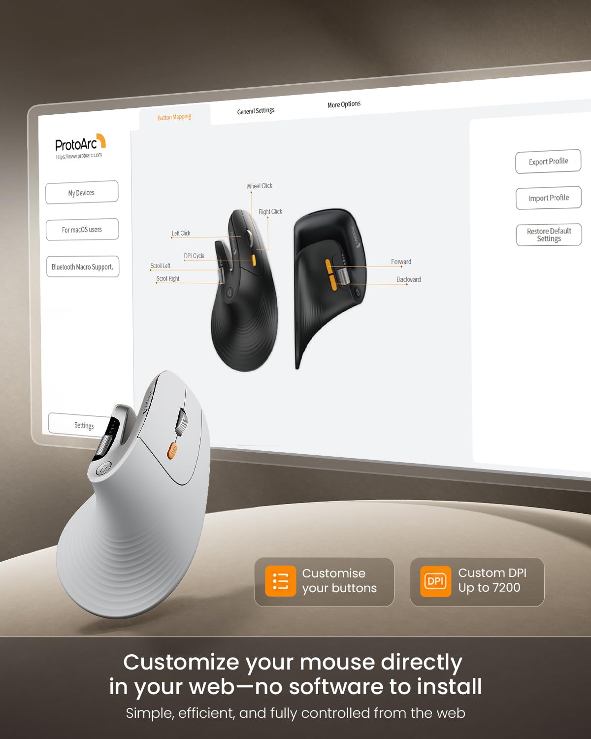 ProtoArc EM11 Pro Ergonomische Vertikale Maus für Große Hände, Weiß