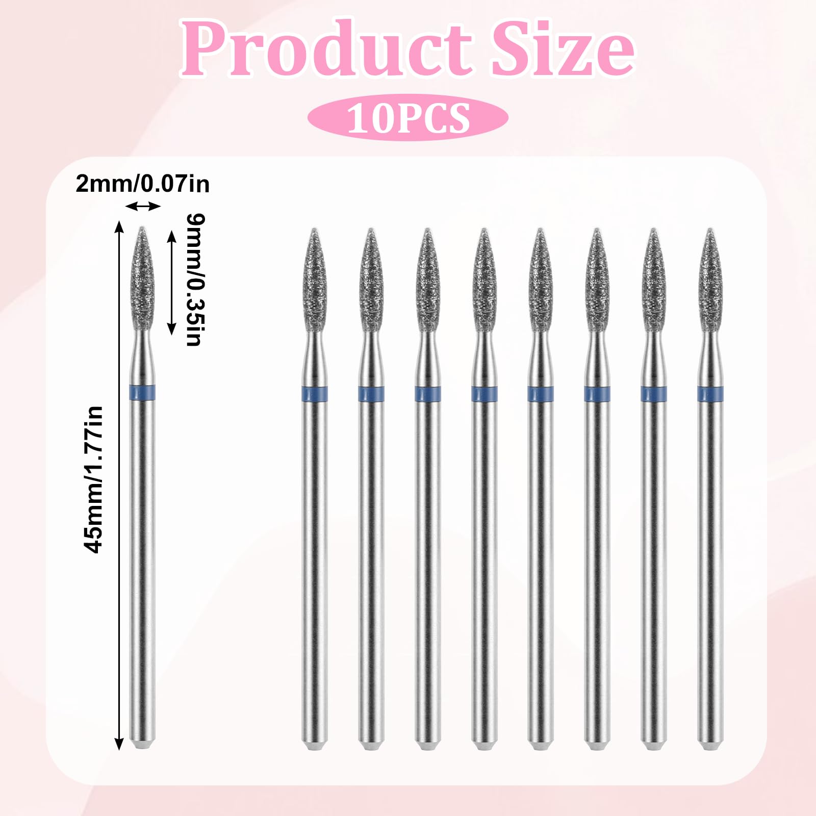 10 brocas para cutículas de llama de diamante con funda, 3/32 pulgadas, para limpiar cutículas, brocas para uñas, máquina eléctrica de limado de uñas, kit de pulido de cutículas para manicura y