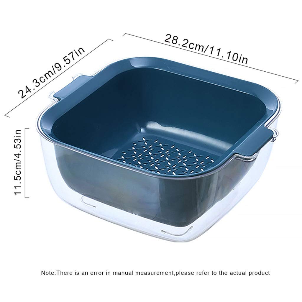 2 en 1 Cocina colador colador Cuenco plástico Doble Drenaje Cesta Copa de Almacenamiento Desmontable para Lavar la Fruta Vegetal (Color : Green)