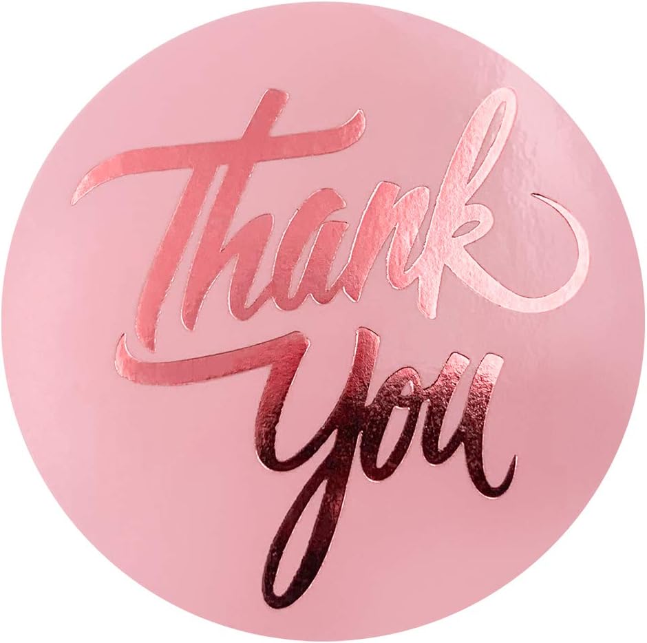 1.5 Inch Thank You Sticker Roll with Rose Gold Foil, Pink Thank You Labels for Wedding Company Party Favors Label Mailing Supplier, Decoration(1 Roll, 500 Pcs Stickers)