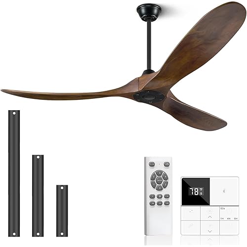 Ceiling Fan without Lights 72 Inch Large outdoor Fan, Outdoor Ceiling Fan No Lights with Wall and Remote Control, 3 Blade Solid Wood Indoor Outdoor Ceiling Fans for Patios ETL Listed-Deep Walnut