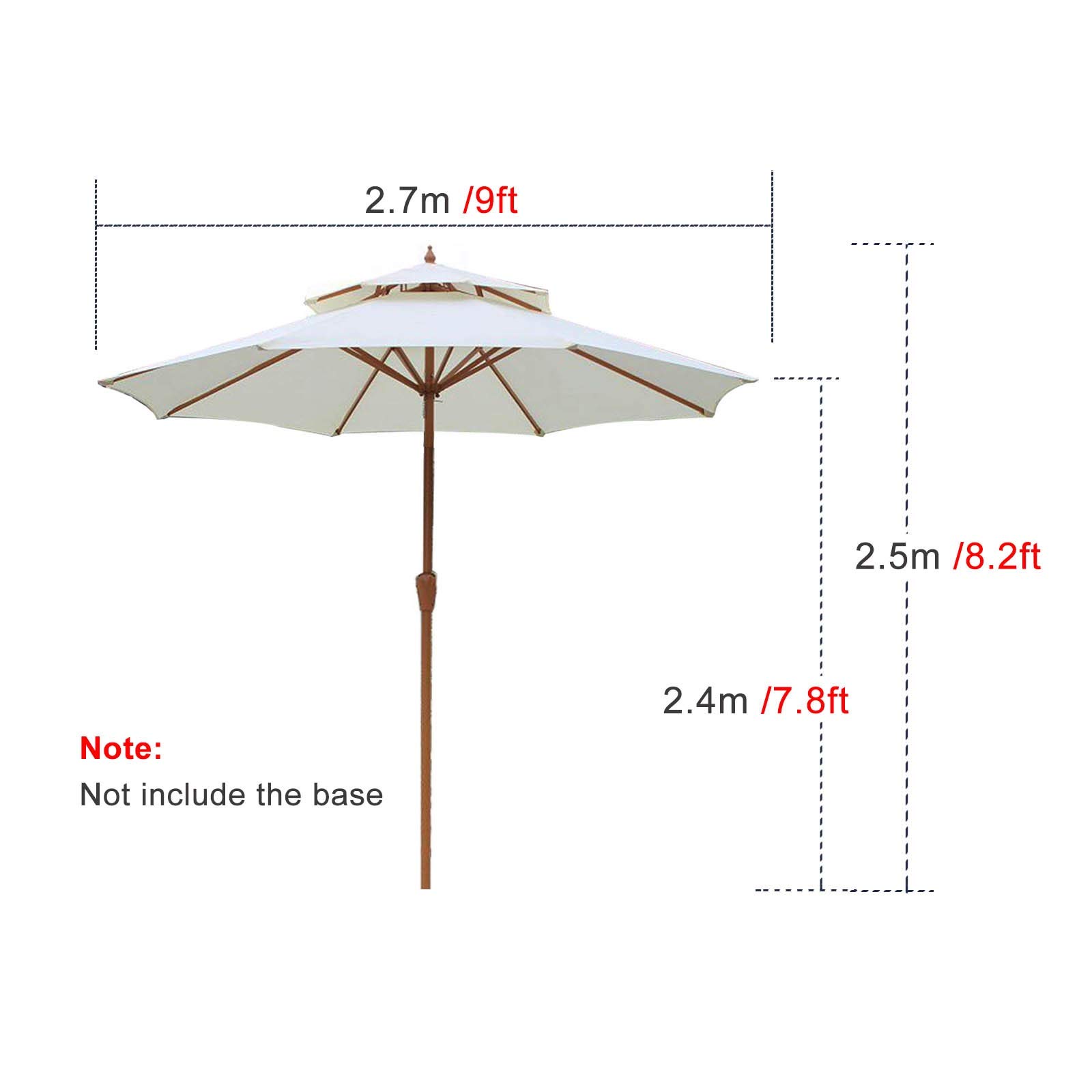 Parasol ogrodowy 9-stopowy parasol ogrodowy, duży wodoodporny UV 90+ Sunbrella, parasol ogrodowy/basenowy/plażowy z drewnianą teksturą brązowe żelazne słupy