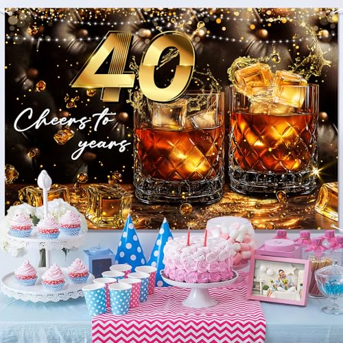 Fondo de cumpleaños 40 años 7x5 ft negro y dorado para foto miniatura 5
