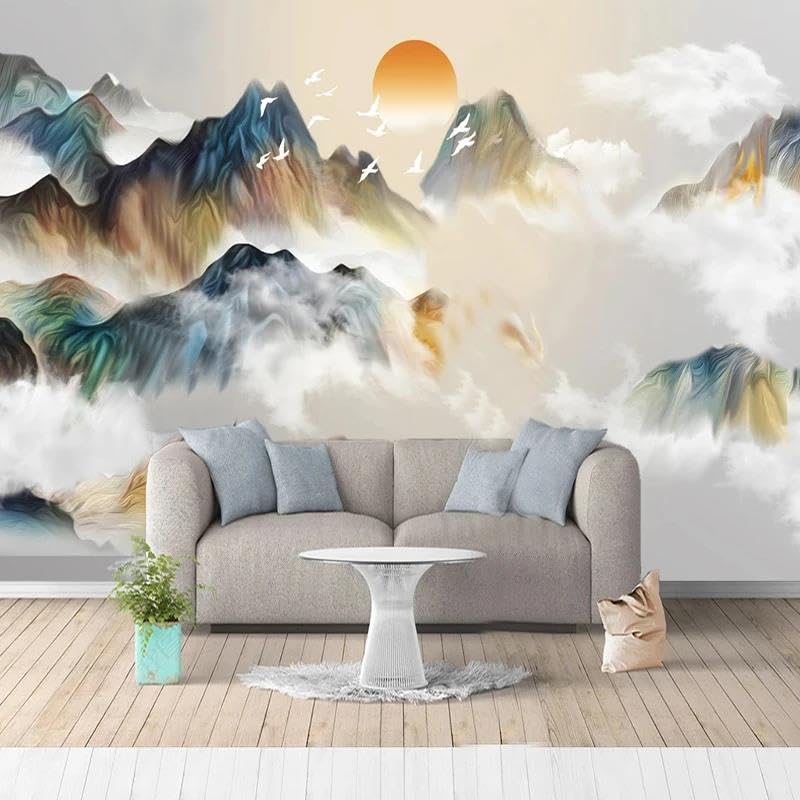Papier peint 3d paysage chinois ILIYA en tissu non tissé pour mur salon