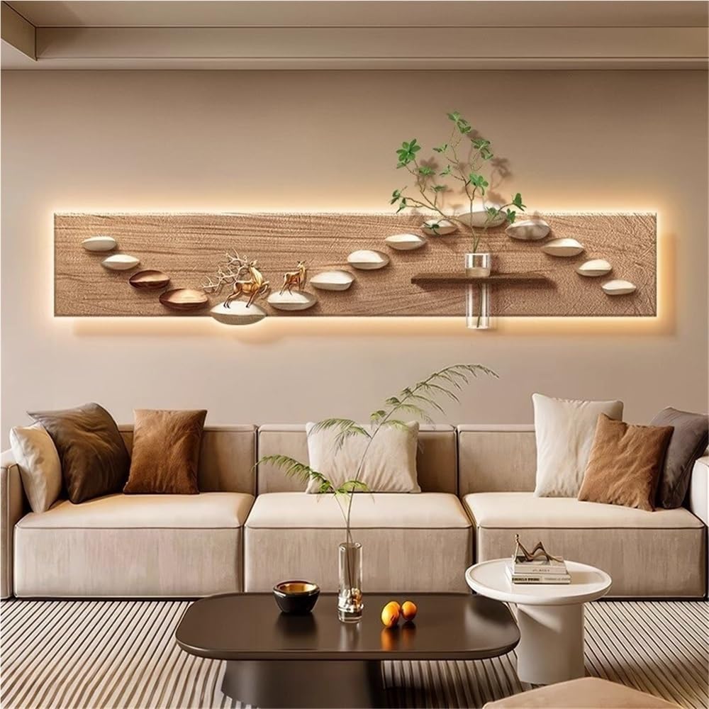 kwimebek Plug-in Power Supply Sandstone Wall Art, Modern Wall Decor with LED Lights, 3D Vision Landscape Wall Sculpture, Decorative Painting for Living Room, Bedroom(A,59.1 * 11.8IN)