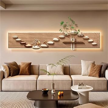 Plug-in Power Supply Sandstone Wall Art, Modern Wall Decor with LED Lights, 3D Vision Landscape Wall Sculpture, Decorative Painting for Living Room, BedroomA,39.4 * 7.9IN