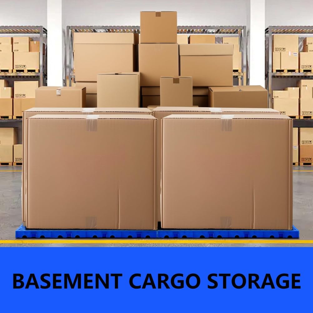 4pcs Plastic Pallets, Nestable Blue Polyethylene Pallets, Breathable Grid Ventilation Pallets, for Kitchens Supermarket Basement Storage Warehouse,60 * 40cm