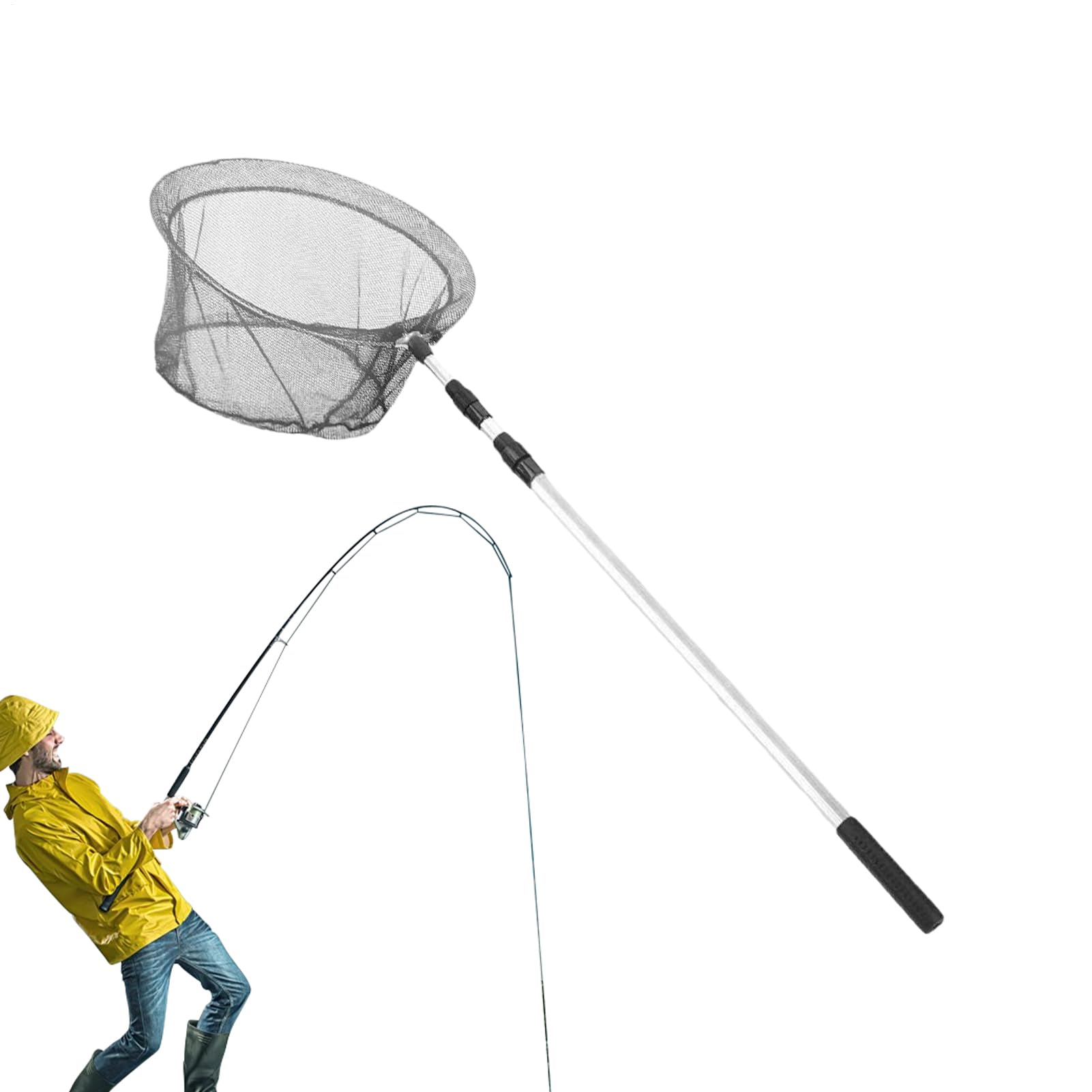 Guadino Lega Di Alluminio Multifunzionale | Manico Telescopico Guadino Da Pesca Per Acqua Salata, Acqua , Trota, Pesce Gatto, Gamberetti, Gamberi Di Fiume, Spiaggia,