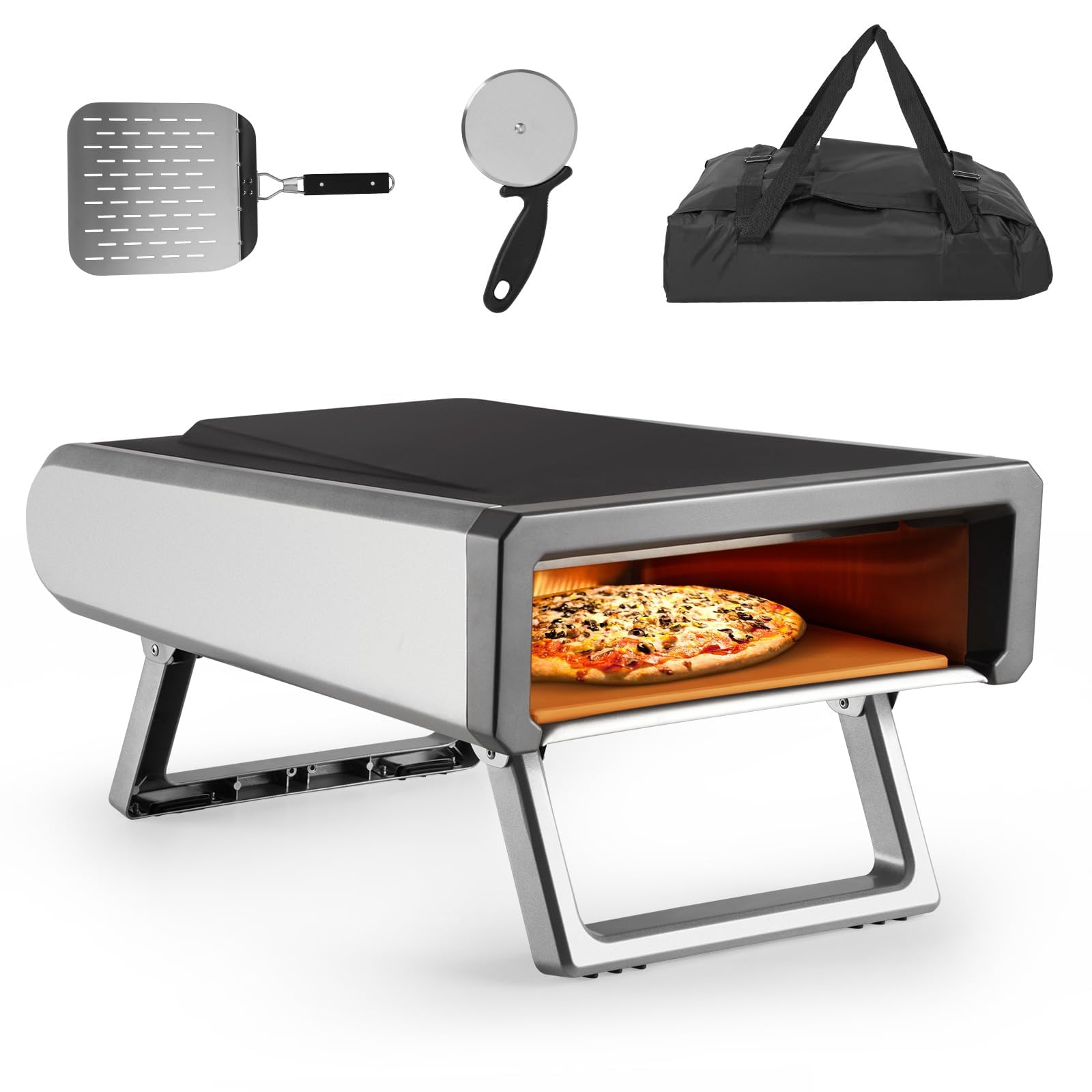 Garvee - Horno de pizza de gas portátil profesional - Fácil preparación de pizzas napolitanas caseras, con regulador y manguera, ideal extensionero, jardín, catering