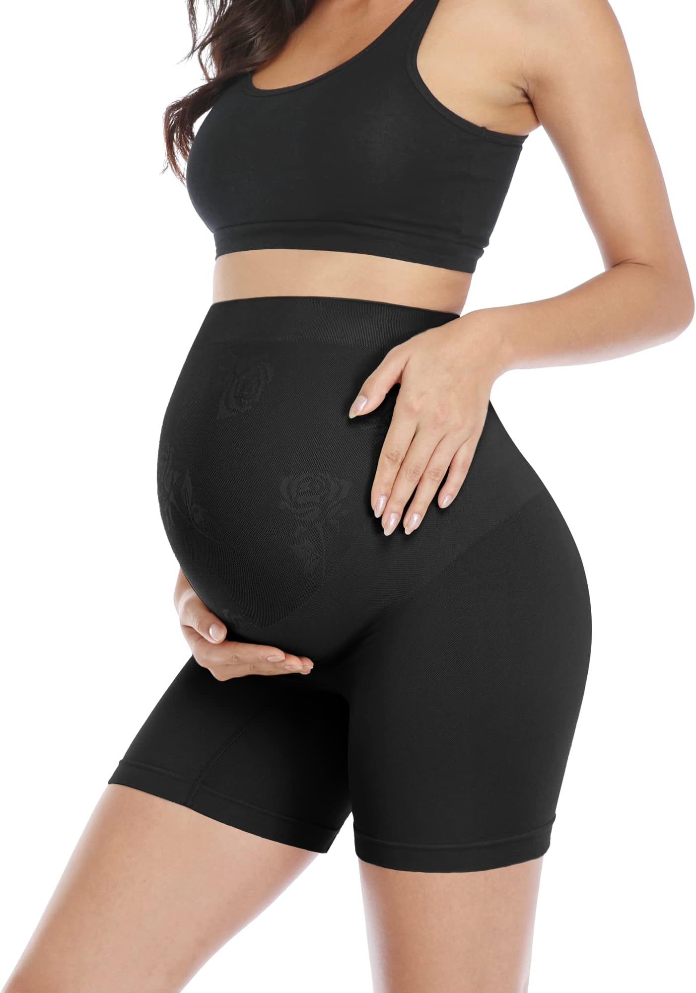 POSHGLAMWomen's Maternity Shapewear Seamless Pregnancy Underwear Belly Support High Waist Mid-Thigh Panties Shorts