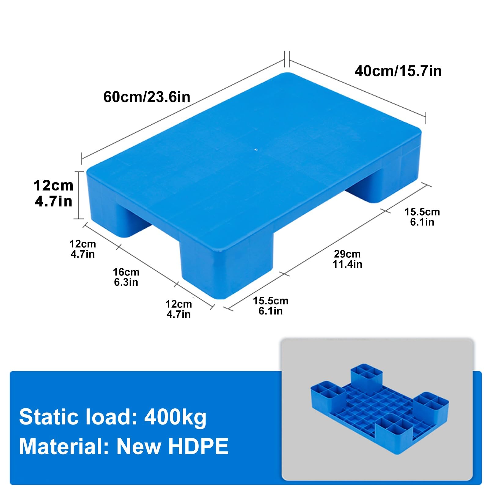 Polyethylen-Palette | Mehrfarbige, mehrere Größen for Lager- und Gartenlagerung: Lagerplattformen(Blu,60*40*12cm)