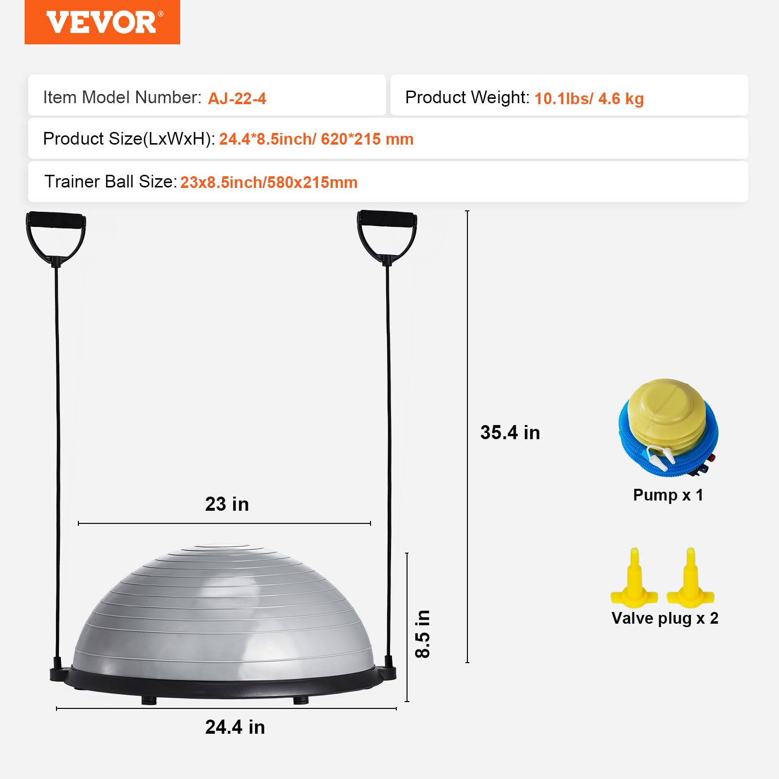 VEVOR Mezza palla da allenamento, per allenamento con palla da 680,4 kg, palla da yoga con fasce di resistenza e pompa a piede, palla fitness per allenamento a casa e palestra per tutto il corpo