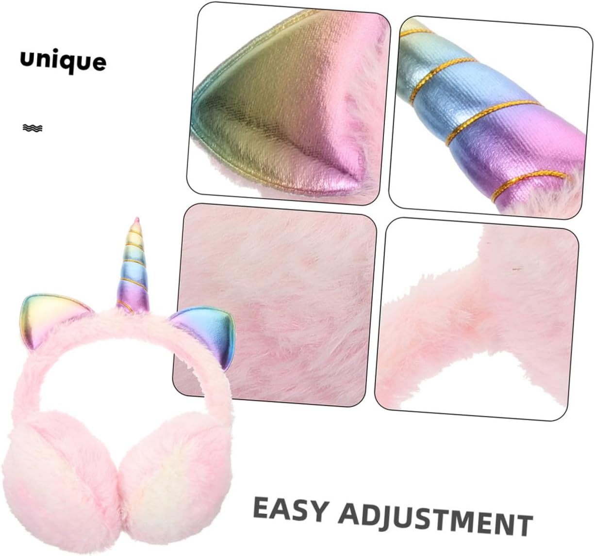ARTIBETTER Unicorn Plush Earmuffs 2pcs Pink Soft Winter Ear Warmers for Outdoor Cozy Furry Ear Covers Cold Weather Accessory