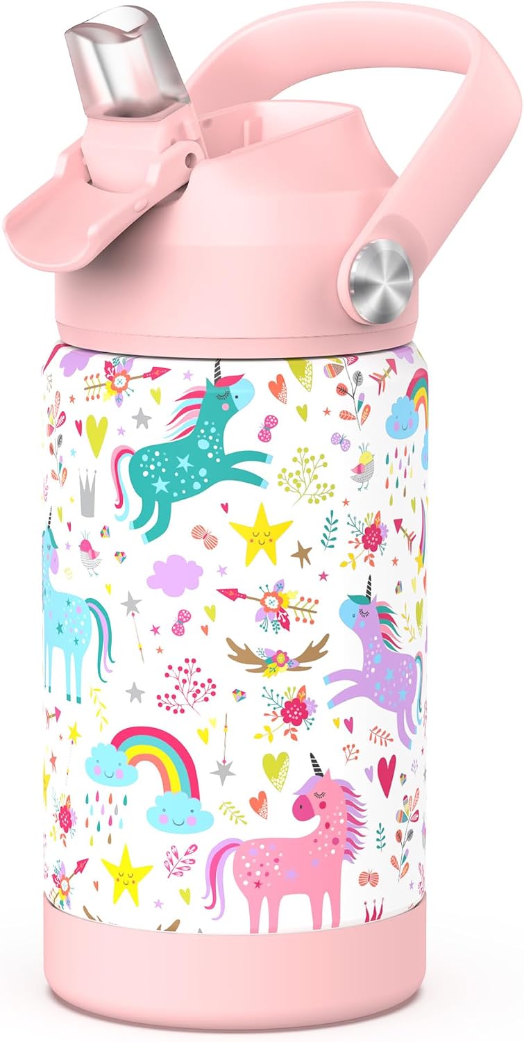 Botella De Agua Potable Botella De Agua Térmica De Pajita De Acero Inoxidable Botella Térmica De 350 Ml Sin Bpa A Prueba De Fugas, Adecuada Para Escuelas, Deportes, Niños （Unicornio）