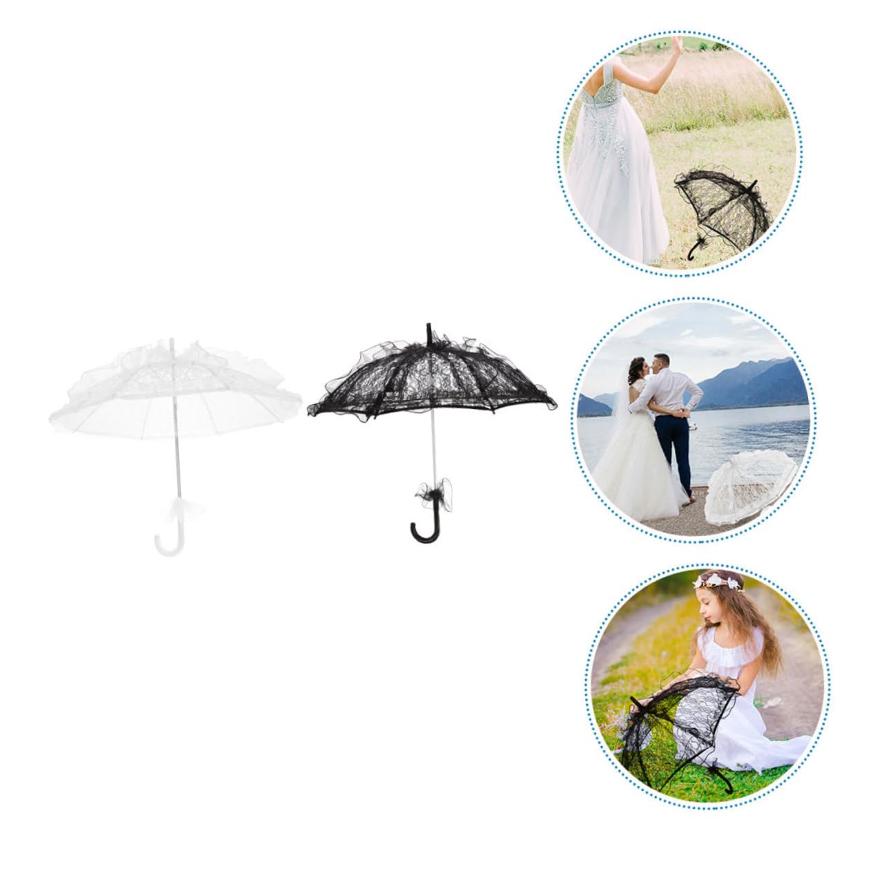 2 Stück Eleganter Spitzen sonnenschirme Brautschirm Hochzeit Deko Leichter Spitzen schirm als Vintage Parasol für Outdoor Hochzeitszeremonien Halloween Kostüm und Fotoshootings