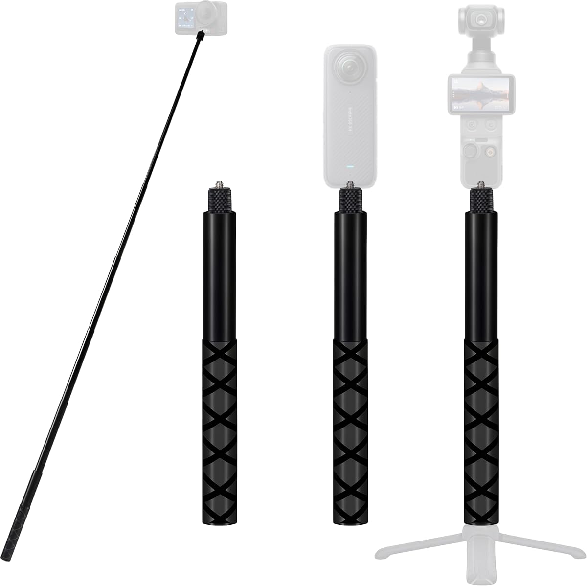 Monopié Extensible para Cámaras de Acción, Palo Selfie Portátil Vlog de 117 cm/46 con Montaje de Tornillo de 1/4" para DJI Osmo Action 5/4/3, GoPro Hero, Insta 360 X3/X4/X5 (Negro)