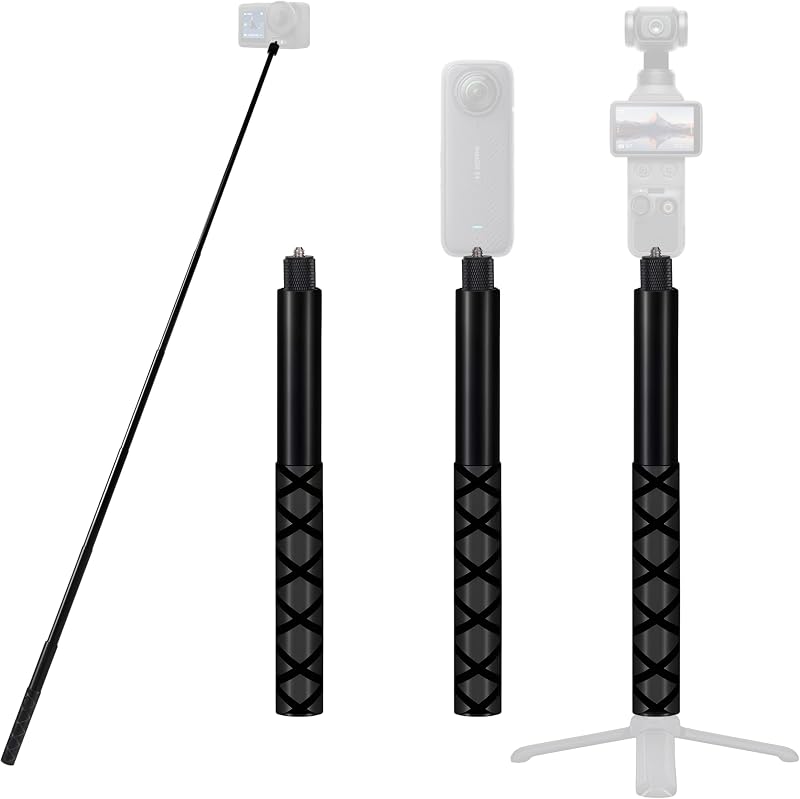 Monopié Extensible para Cámaras de Acción, Palo Selfie portátil Vlog de 117 cm/46 con Montaje de Tornillo de 1/4" para DJI Osmo Action 5/4/3, GoPro Hero, Insta 360 X3/X4/X5 (Negro)
