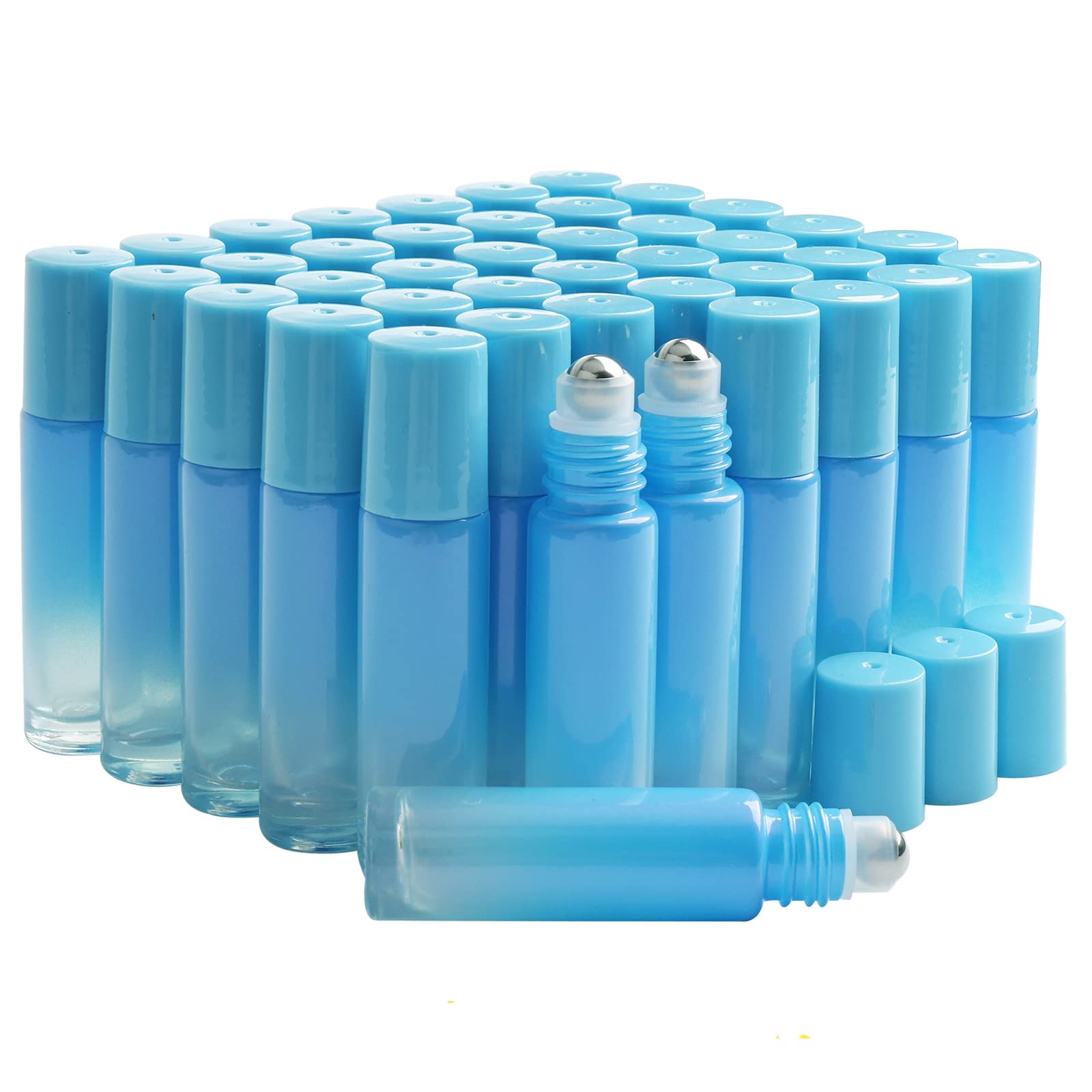 Pxyelec Blue 42Pcs Essential Oil Bottle 10Ml Perfume Roll On Bottles With Stainless Steel Balls Portable Refillable Oil Sample Bottles, Gradient(Opener And Funnel Included)