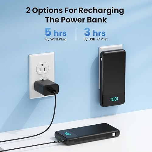 Miniatura 3 de Cargador portátil para iPhone con cables integrados y enchufe de pared, cargador de batería USB C de carga rápida de 13800 mAh, 4 salidas, paquete