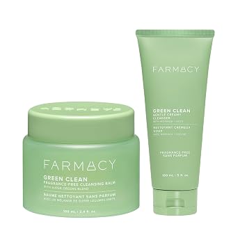 Farmacy Sensitive Double Cleanse Duo - Fragrance-Free Green Clean Cleansing Balm + Gentle Creamy Face Cleanser for Makeup Removal, Hydration & Soft Skin