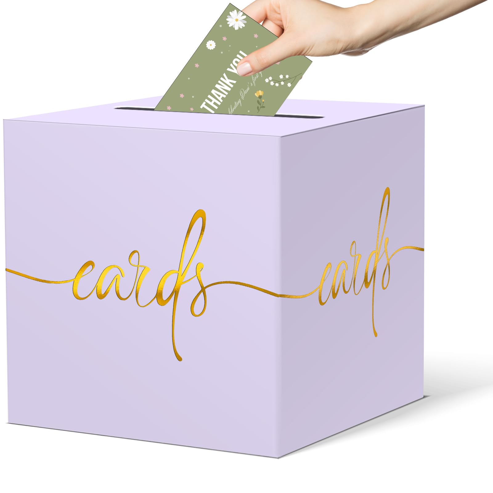 Light Purple Card Box with Gold Foil Design, Paperboard 8.7" Gift Card Holder for Wedding Graduation Birthday Party Reception Retirement Anniversary Bridal &amp; Baby Shower