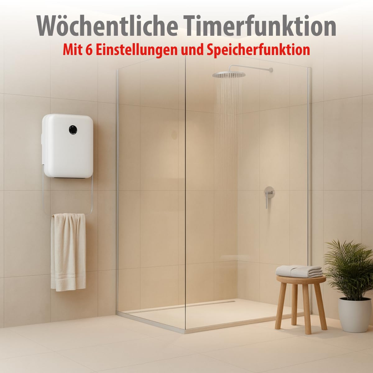 Alpina Heizlüfter Bad 750/2000W – Badheizkörper mit 2 Heizstufen und 24-Stunden-Timer – Elektrische Heizung IP22 – mit Fernbedienung und Überhitzungsschutz