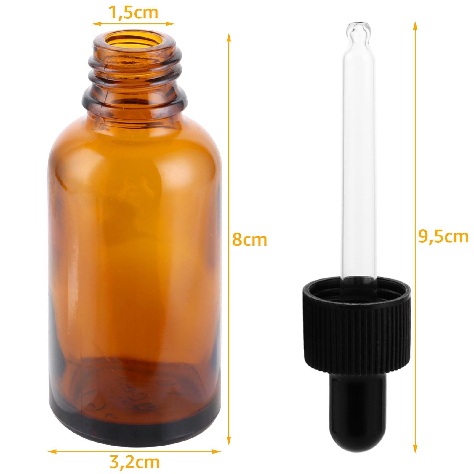 Lot de 30 flacons compte-gouttes en verre ambré de 30 ml avec pipette pour huile essentielle, huiles parfumées, aromathérapie, parfums, liquides