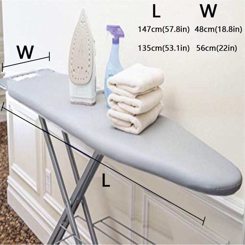 Funda para tabla de planchar de algodón de alta calidad, resistente a las quemaduras, acolchado con revestimiento plateado, borde elástico para una fácil instalación y planchado sin esfuerzo (147 x 48