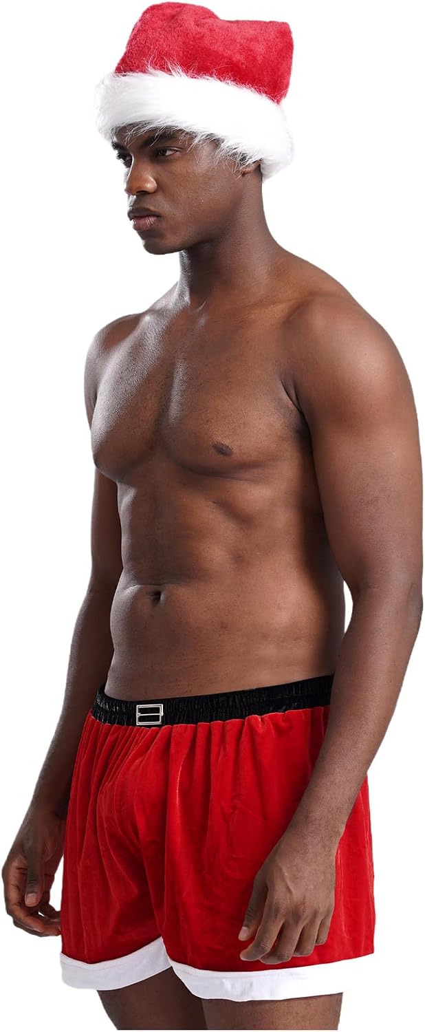 Lorilida Men's Sexy Velvet Santa Claus Christmas Boxer Shorts Underwear Xmas Holiday Trunks Underpants