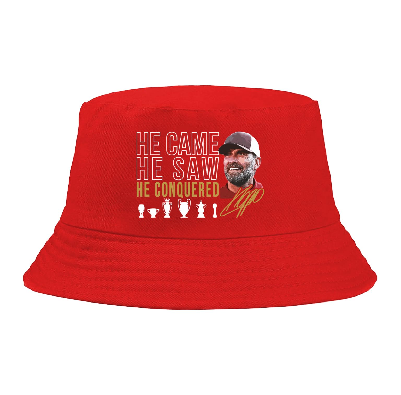 Partisan Liverpool Klopp Bucket Hat - He Came, He Saw, He Conquered - Adult One-Size fits All (Cotton, Red)